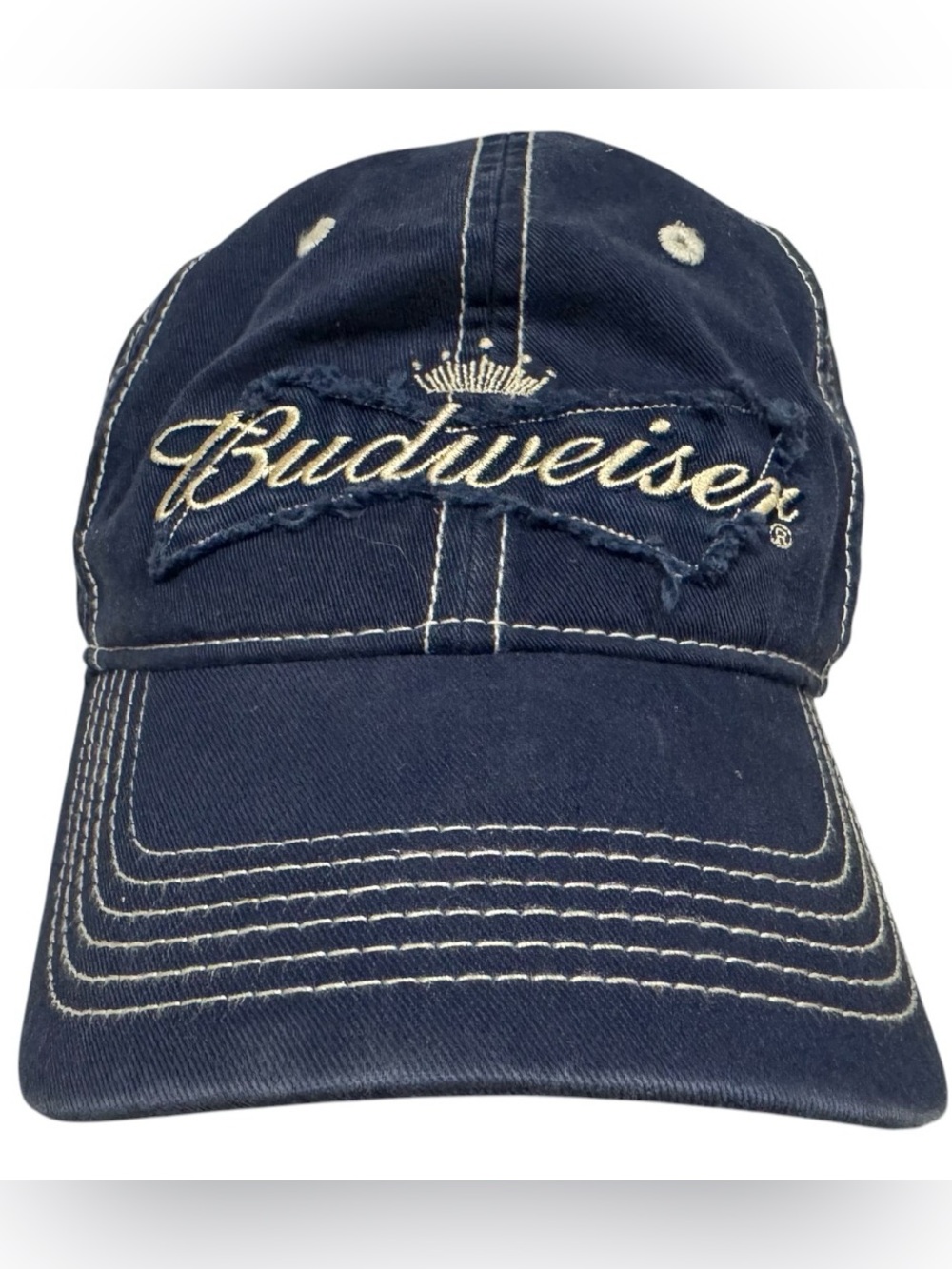 Budweiser Beer Baseball Hat Navy Blue Distressed Logo Strapback Vintage 2008